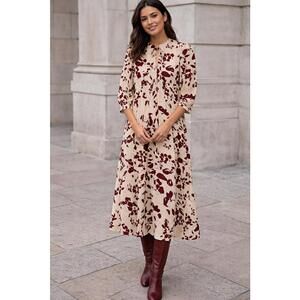 Part Two Women's Midi Dress with Burgundy Floral Print - Size 36